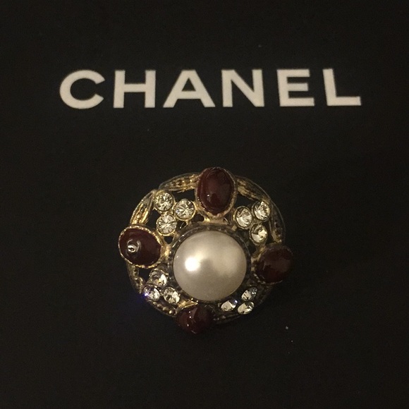 Chanel Pearl Brooch/Pin w/ Crystals & Red Stones - Picture 2 of 7